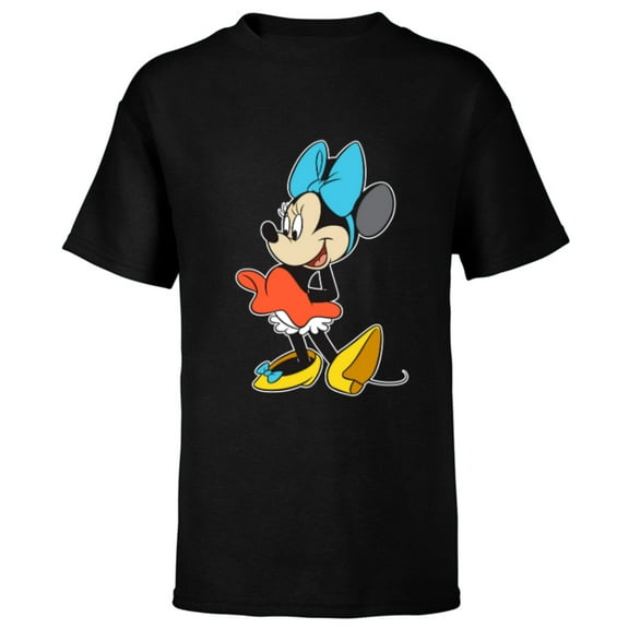 Disney Minnie Mouse with Blue Bow - Short Sleeve T-Shirt for Kids - Customized-Black