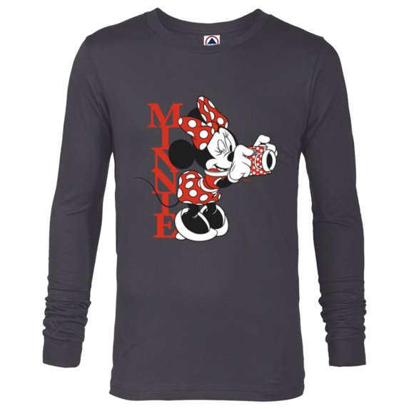 Disney Minnie Mouse with Camera Polka Dot Day Vintage - Long Sleeve T-Shirt for Men - Customized-Charcoal Heather