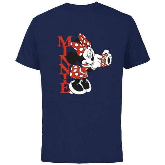 Disney Minnie Mouse with Camera Polka Dot Day Vintage - Short Sleeve Cotton T-Shirt for Adults - Customized-Navy