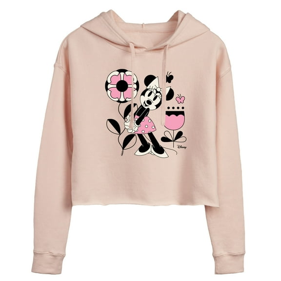 Disney - Minnie Mouse with Flowers & Butterflies - Juniors Cropped Pullover Hoodie