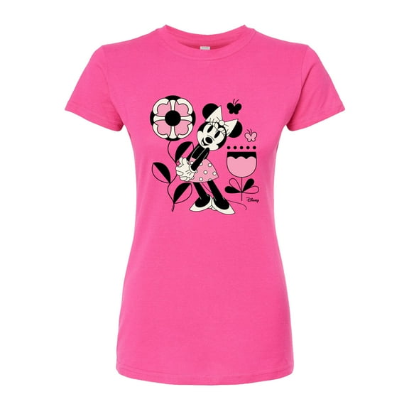 Disney - Minnie Mouse with Flowers & Butterflies - Juniors Fitted Graphic T-Shirt