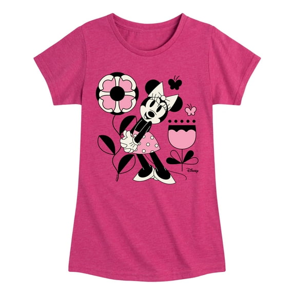 Disney - Minnie Mouse with Flowers & Butterflies - Toddler & Youth Girls Short Sleeve Graphic T-Shirt