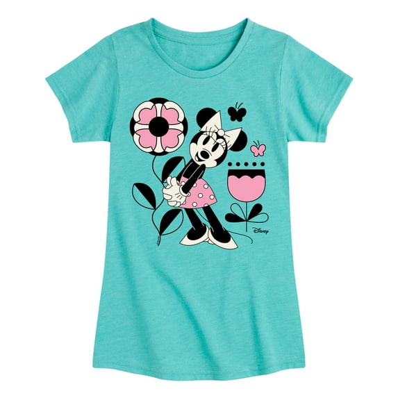 Disney - Minnie Mouse with Flowers & Butterflies - Toddler & Youth Girls Short Sleeve Graphic T-Shirt