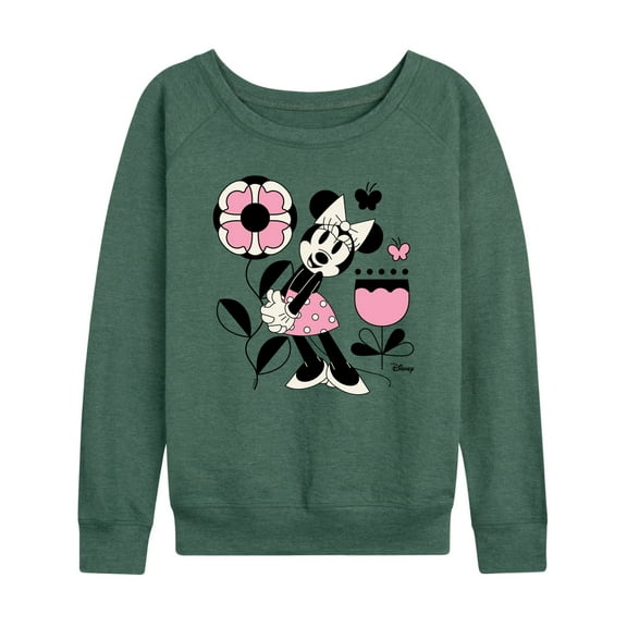 Disney - Minnie Mouse with Flowers & Butterflies - Women's Lightweight French Terry Long Sleeve Shirt