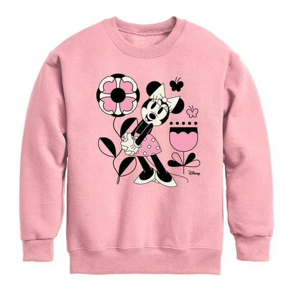 Disney - Minnie Mouse with Flowers & Butterflies - Youth Crewneck Fleece Sweatshirt