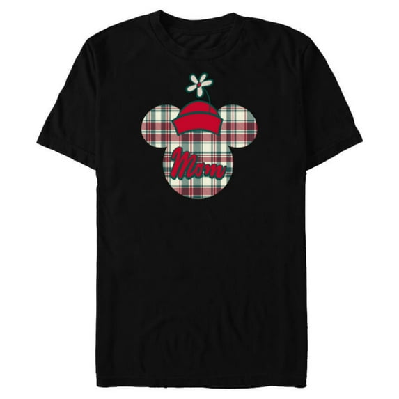 Disney Minnie Mouse with Hat Christmas Holiday Plaid for Mom - Short Sleeve Blended T-Shirt for Adults - Customized-Black