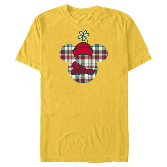 Disney Minnie Mouse with Hat Christmas Holiday Plaid for Mom - Short Sleeve Blended T-Shirt for Adults - Customized-Yellow