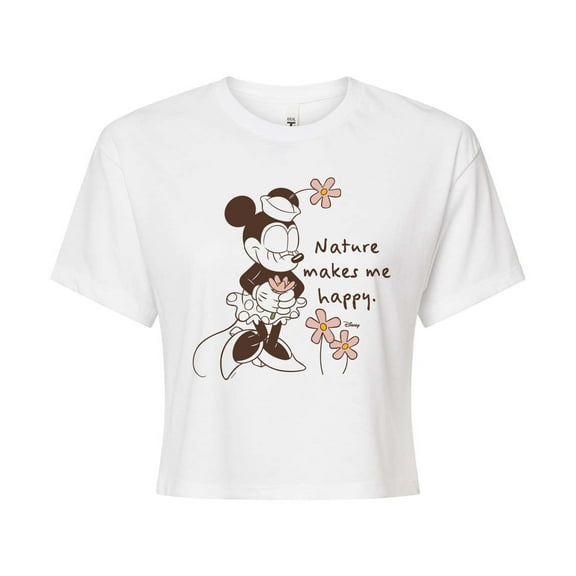 Disney - Minnie Nature Makes Me Happy - Juniors Cropped Cotton Blend T-Shirt