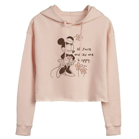 Disney - Minnie Nature Makes Me Happy - Juniors Cropped Pullover Hoodie