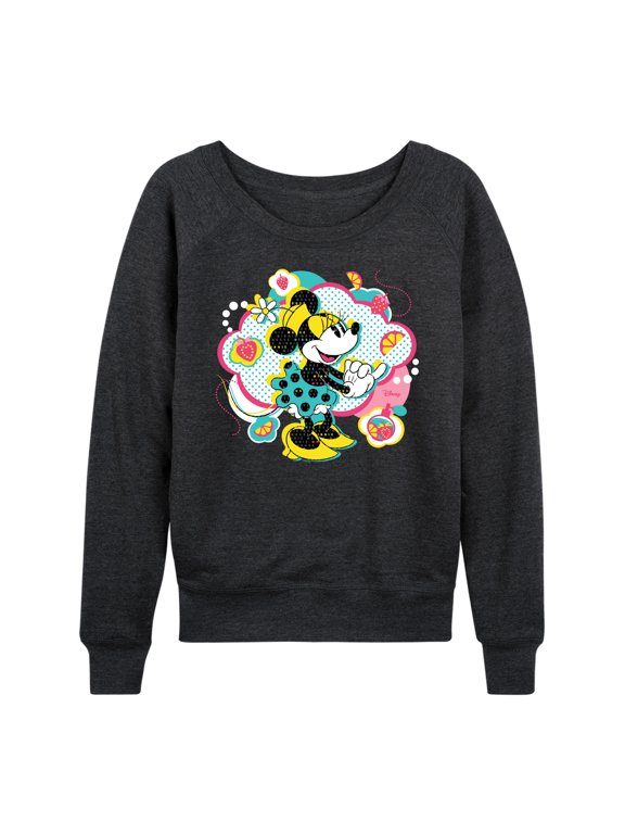 - Minnie Pop Cloud Women's Lightweight French Terry Wide Neck Long Sleeve Graphic Shirt