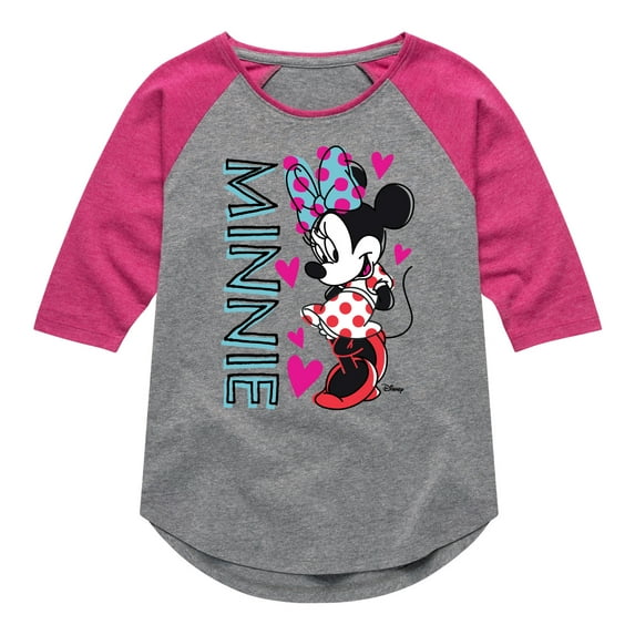 Disney - Minnie Sketched Name - Toddler & Youth Girls Raglan Graphic T-Shirt