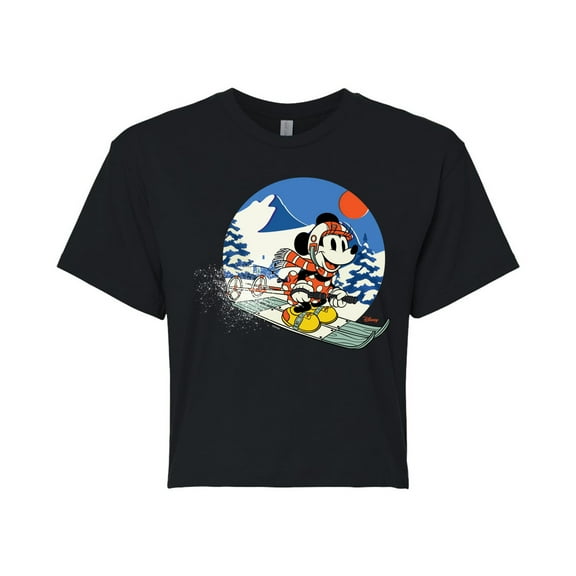 Disney - Minnie Ski  - Juniors Cropped Cotton Blend T-Shirt