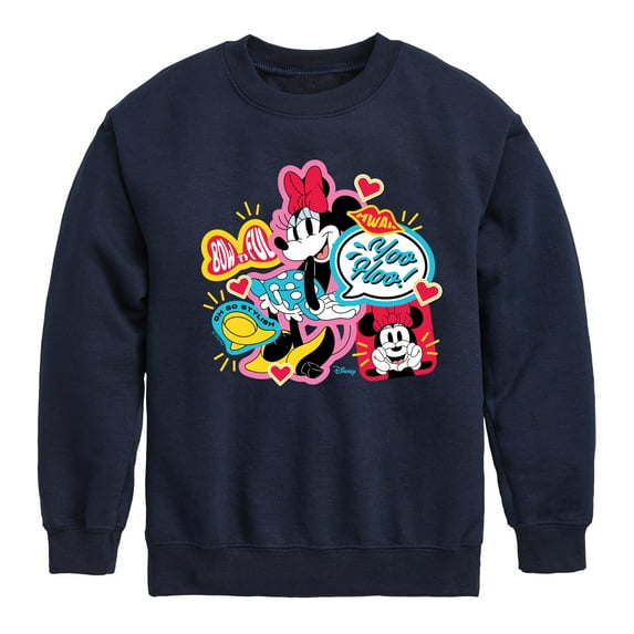 Disney - Minnie Sticker Look - Youth Crewneck Fleece Sweatshirt