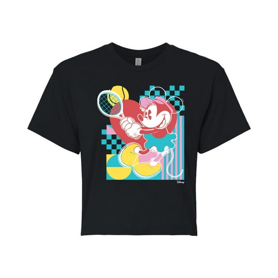 Disney - Minnie Tennis Color Block  - Juniors Cropped Cotton Blend T-Shirt