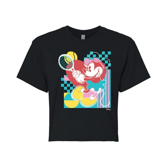 Disney - Minnie Tennis Color Block  - Juniors Cropped Cotton Blend T-Shirt