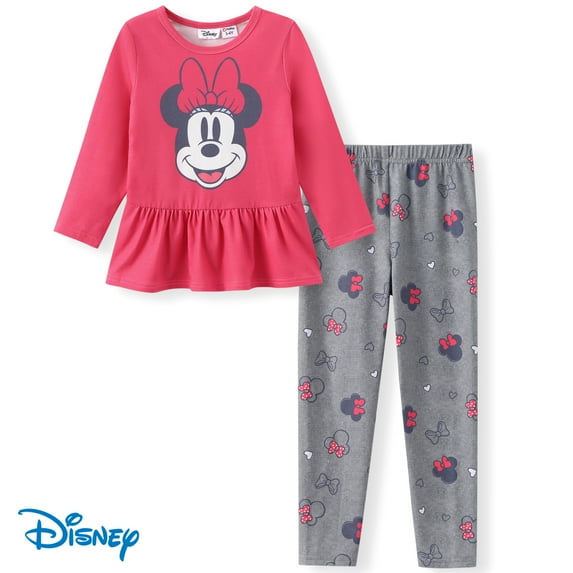 Disney Minnie Toddler Girls 2pcs Graphic Long Sleeve Ruffle Dress Tee with Leggings Sets Sizes 2-6