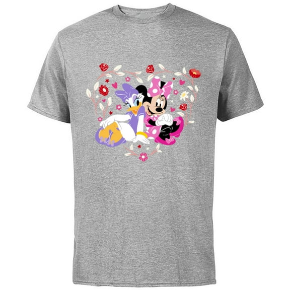 Disney Minnie and Daisy BFF Heart Galentine’s Day - Short Sleeve Cotton T-Shirt for Adults - Customized-Athletic Heather