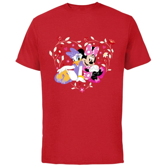 Disney Minnie and Daisy BFF Heart Galentine’s Day - Short Sleeve Cotton T-Shirt for Adults - Customized-Red