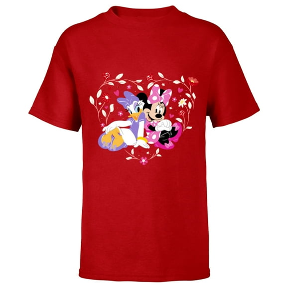 Disney Minnie and Daisy BFF Heart Galentine’s Day - Short Sleeve T-Shirt for Kids – Customized-Red
