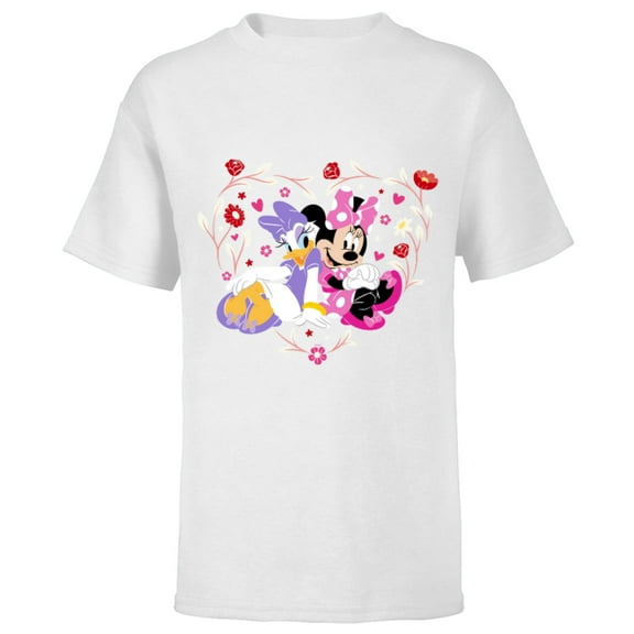 Disney Minnie and Daisy BFF Heart Galentine’s Day - Short Sleeve T-Shirt for Kids – Customized-White