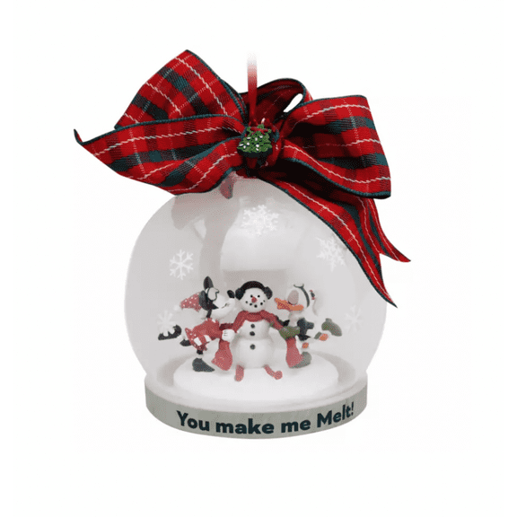 Disney Minnie and Daisy Kissing Snowman Holiday Globe Christmas Ornament New