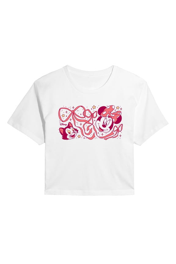 - Minnie and Figaro Bows - Juniors Cropped Graphic T-Shirt