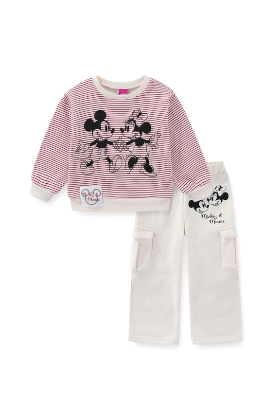 Minnie and Mickey Mouse Crewneck Pullover Sweatshirt and Wide Leg Fleece Pants Set (Girls), 2 Piece Set, Sizes 2T-6X