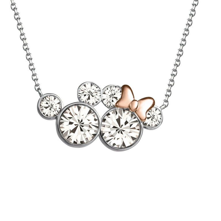 Disney Women's Mickey and Minnie Mouse Silver Plated Crystal