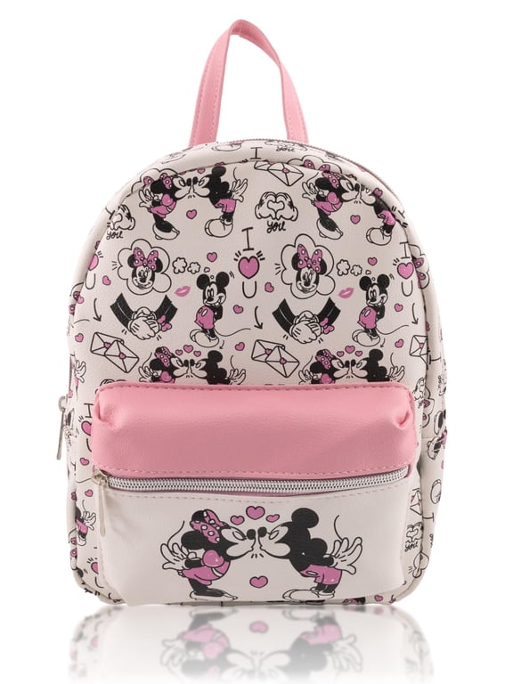 Disney Minnie and Mickey Mouse Mini Backpack Purse, 10" Faux Leather