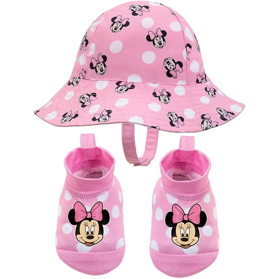 Disney Minnie and Mickey Mouse Sunny Fun Swim Bucket Hat and Booties Set - 0-12 Months For Girls