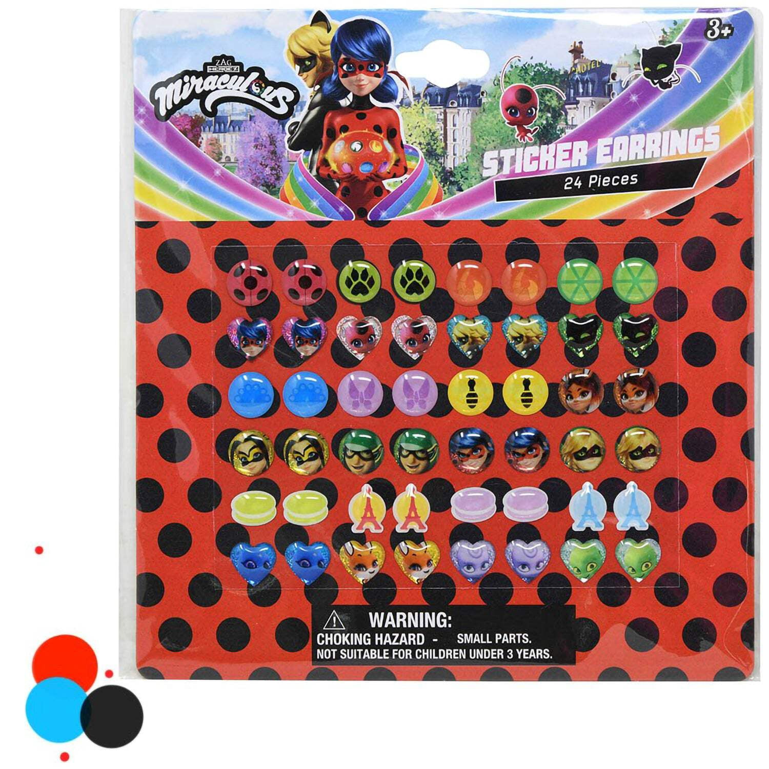 Disney Miraculous Ladybug 24 Pair Sticker Earrings on Blister Card, 2 Pack