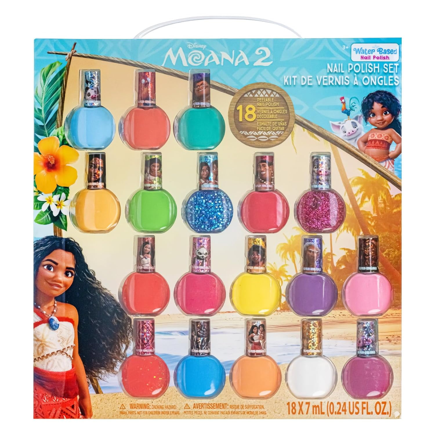 Moana 2 18-Piece Peel-Off Glittery Nail Polish Set, Non-Toxic and Water ...