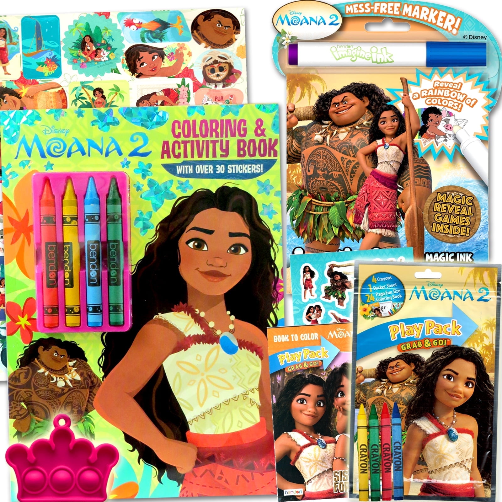 Disney Moana 2 Coloring and Activity Book Set by Bendon - Bundle with Imagine Ink Coloring Book, Stickers, Play Pack