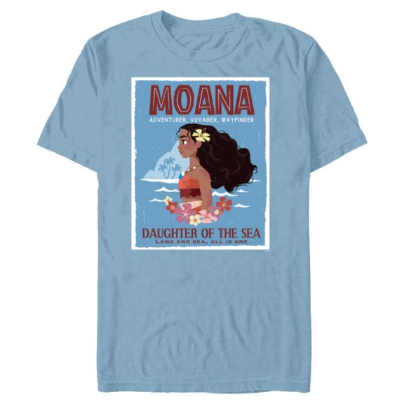 Disney Moana Adventurer Daughter of the Sea Retro Distressed - Short Sleeve Blended T-Shirt for Adults - Customized-Ocean Blue