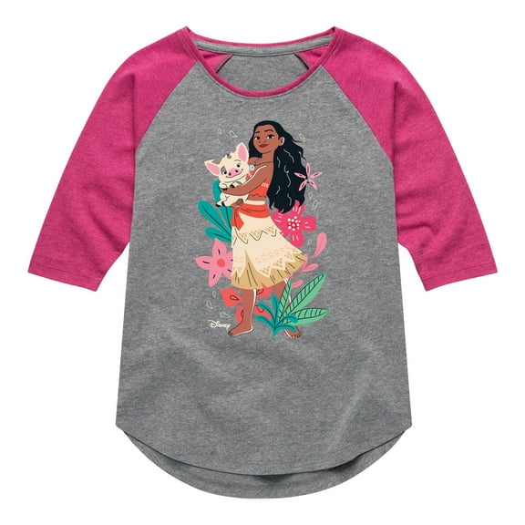 Disney - Moana And Pua - Toddler & Youth Girls Raglan Graphic T-Shirt