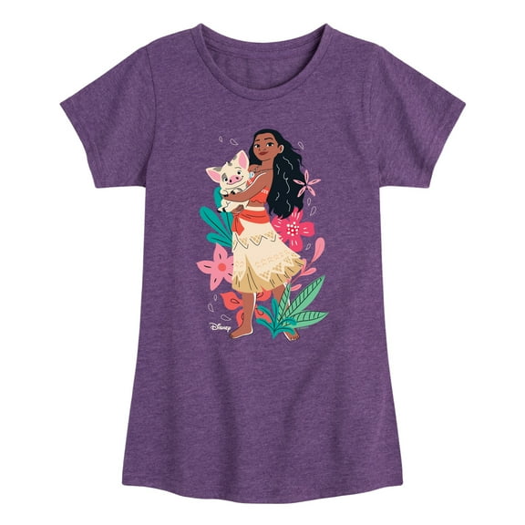 Disney Princess - Moana and Pua - Girls Fitted Short Sleeve T-Shirt