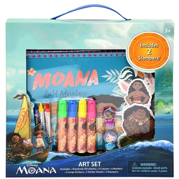 Disney Moana Art Set in Box, Notedbook, Crayons, Markers, Sticker Sheets & Stampers