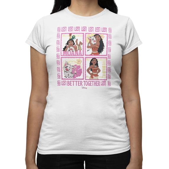 Disney Moana Better Together Squares Women's T Shirt (White, S-XXL)