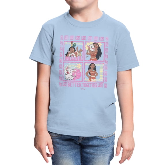 Disney Moana Better Together Squares Youth T Shirt (Light Blue, XS-XL)