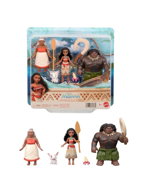 Disney Moana Character Set with 3 Small Dolls, 2 Animal Friends & 2 Accessories, Inspired by Movie