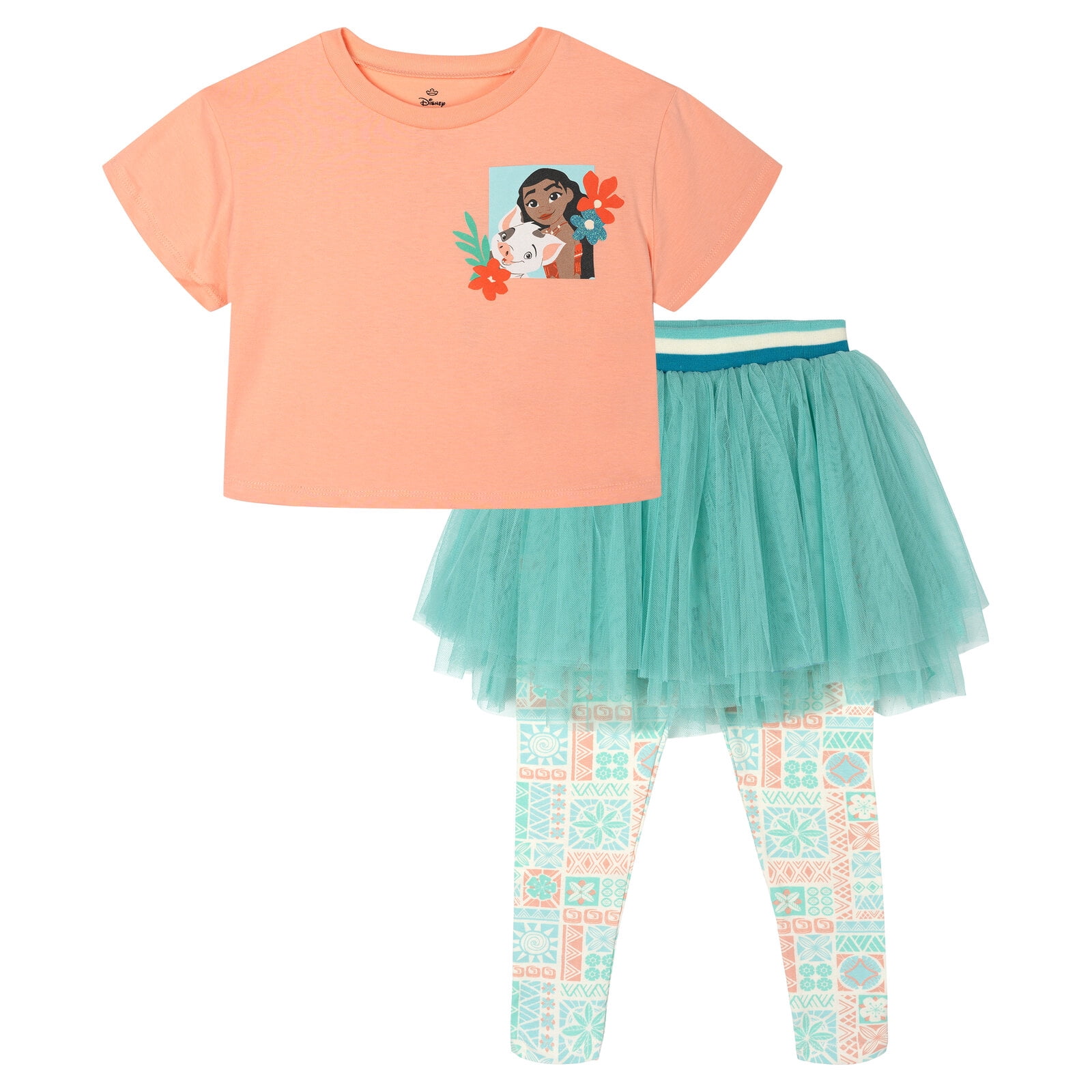 Disney Moana Toddler Girls' Glitter T-Shirt and Tutu Leggings Set Moana Coral Teal