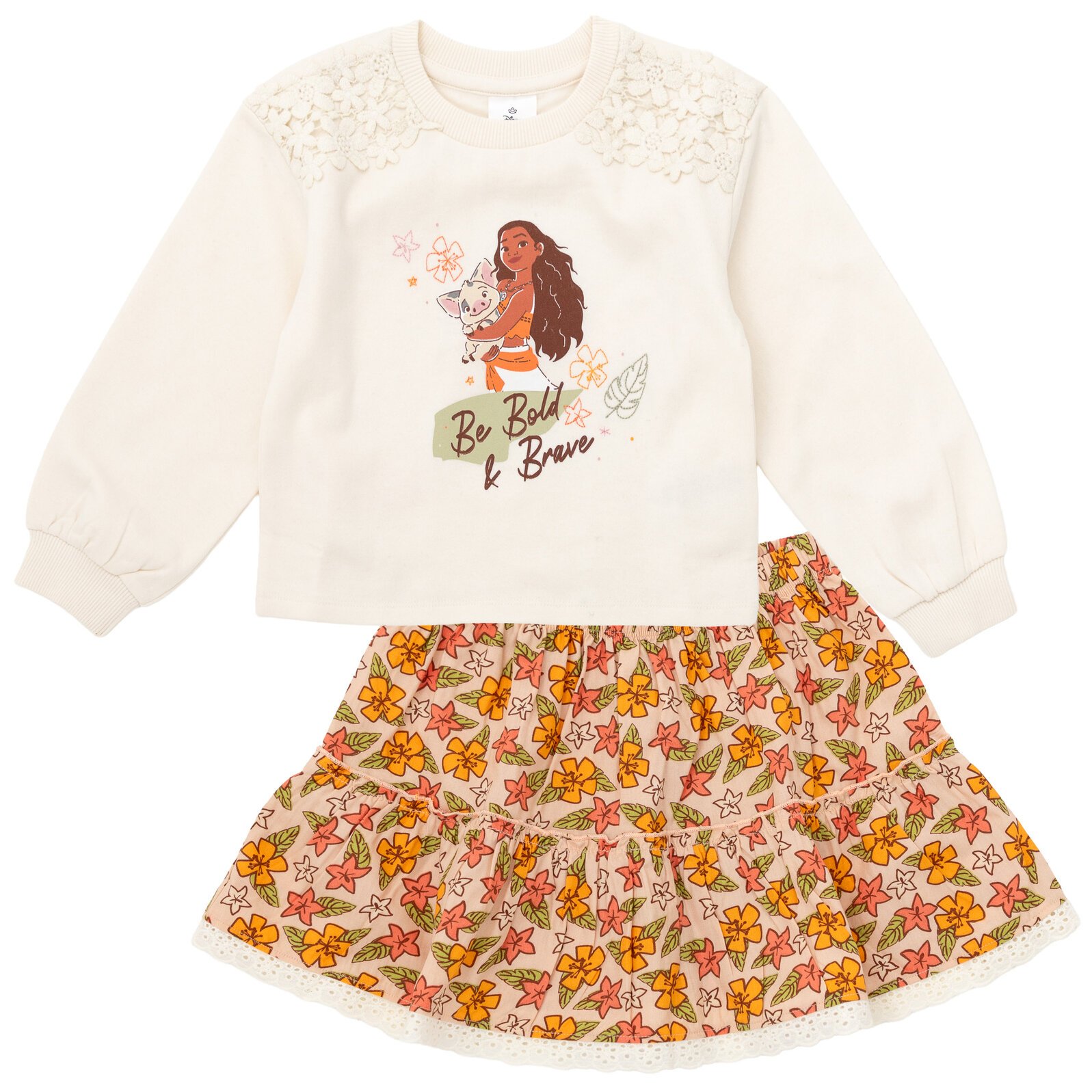 Disney Moana Floral Fleece Pullover Sweatshirt and Skirt Outfit Set Toddler to Big Kid