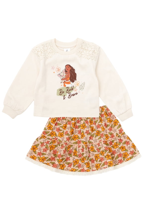 Moana Floral Fleece Pullover Sweatshirt and Skirt Outfit Set Toddler to Big Kid