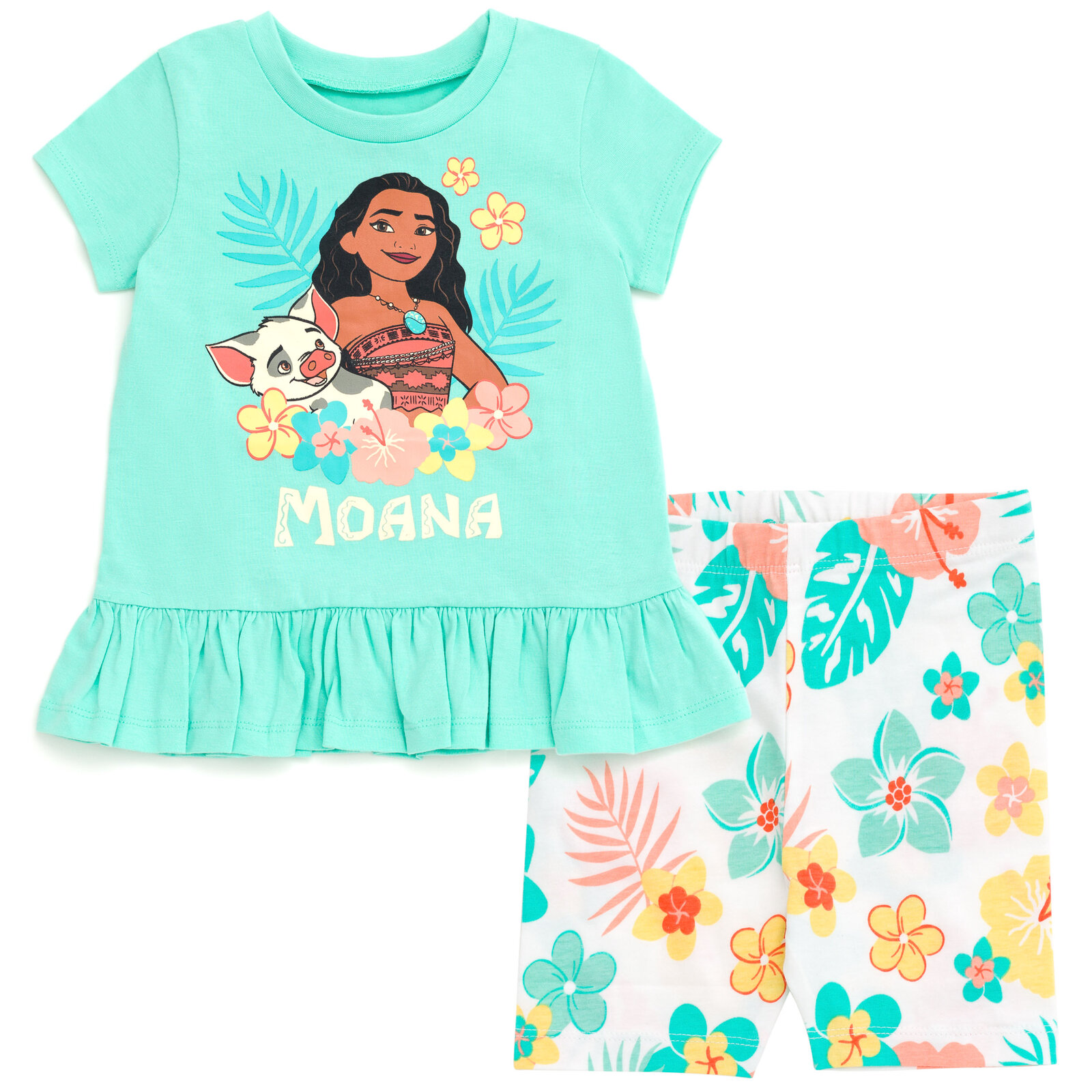 Disney Moana Floral Peplum T Shirt And Bike Shorts Outfit Set Toddler 