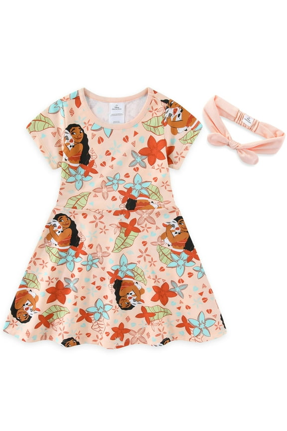 Moana French Terry Dress with Headband (Girls), 2 Piece Set, Sizes 2T-12