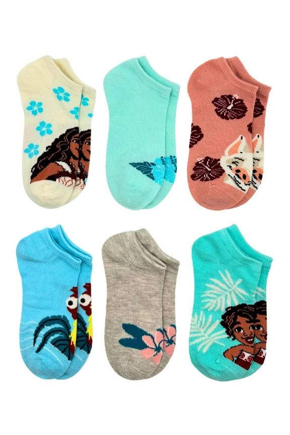 Moana Girls No-Show Socks, 6-Pack, Sizes S-L