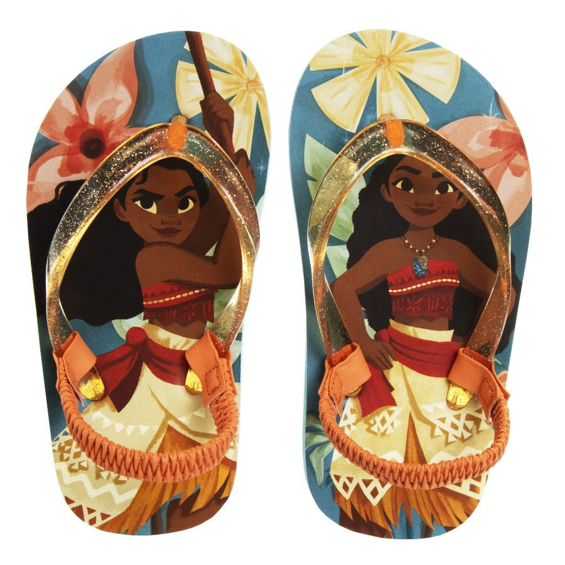 Disney Moana Girls Toddler Flip Flops with back strap Blue Orange 9 10