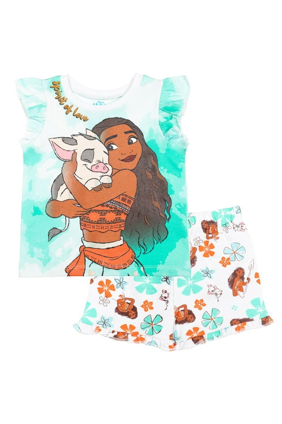 Moana Infant Baby Girls T-Shirt and French Terry Shorts Outfit Set Infant to Big Kid