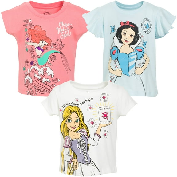 Disney Moana Jasmine Princess Belle Toddler Girls 3 Pack Graphic T-Shirts purple / white / Yellow 2T