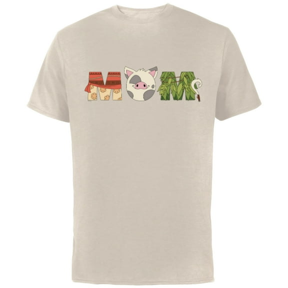 Disney Moana Letters Pua Maui Mother’s Day Birthday Best Mom - Short Sleeve Cotton T-Shirt for Adults - Customized-Natural